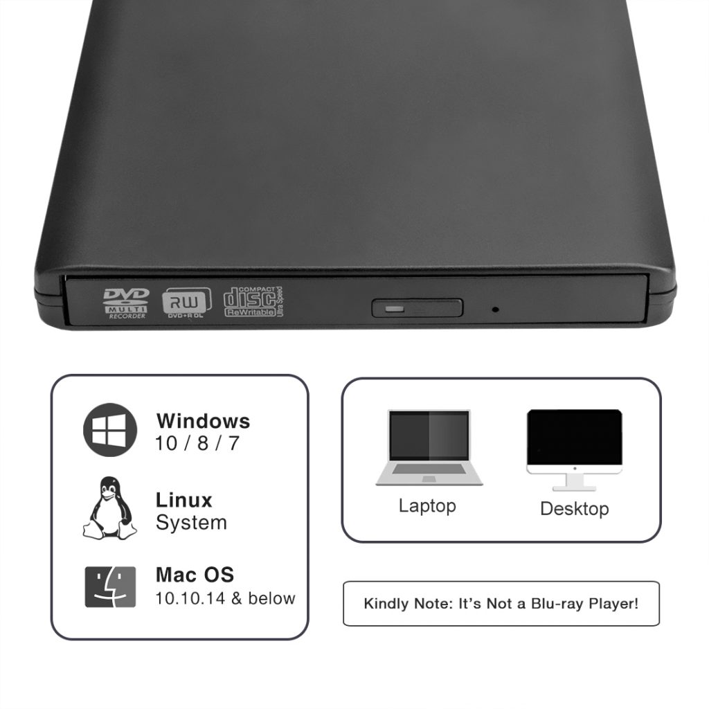 ROOFULL External DVD Drive with Power Supply Cable, Portable USB 3.0 CD