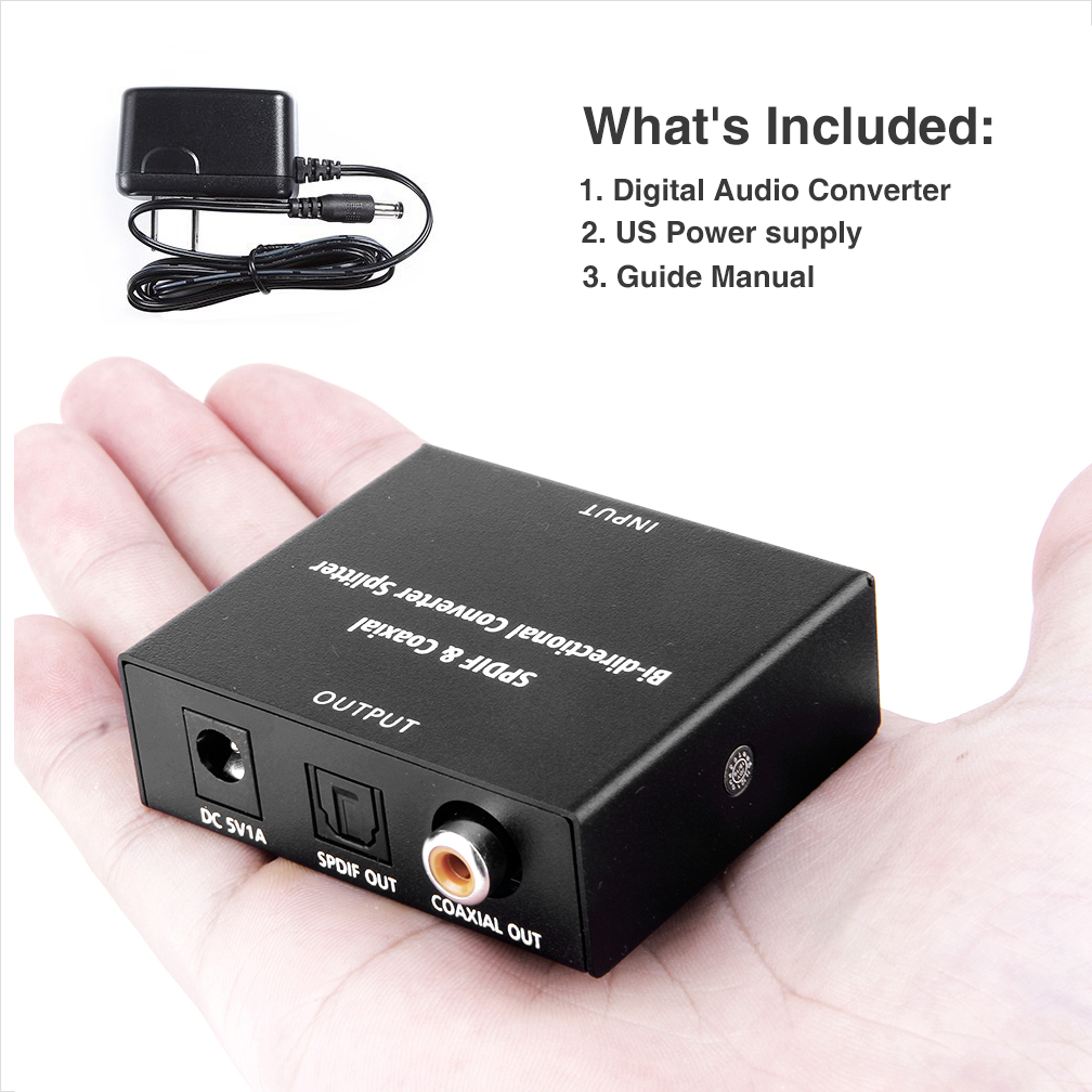 Audio Converter with Fiber Optic and Coaxial Cable Toslink Power Cable Included From SPDIF Optical Optical to Coaxial Bi-Directional Converter