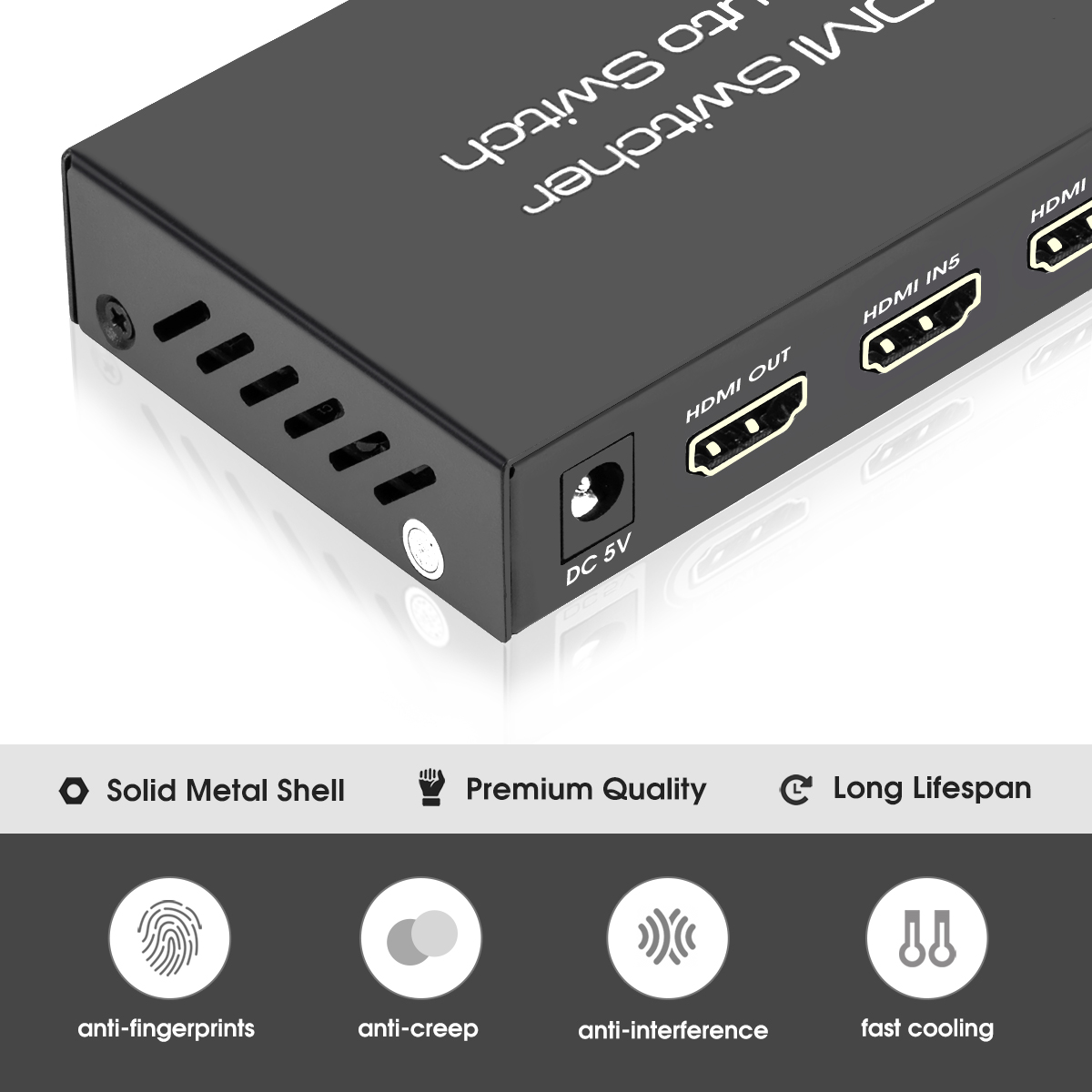 ROOFULL 5 Port 4K HDMI Switch with Remote Premium 5 in 1 Out 4K@60Hz  HDMI2.0 Switcher Selector, Support HDR 10, HDCP 2.2, Dolby Vision/ Atmos,  Auto-Switch, 18Gbps, CEC, 1080P/3D – ROOFULL Official Website