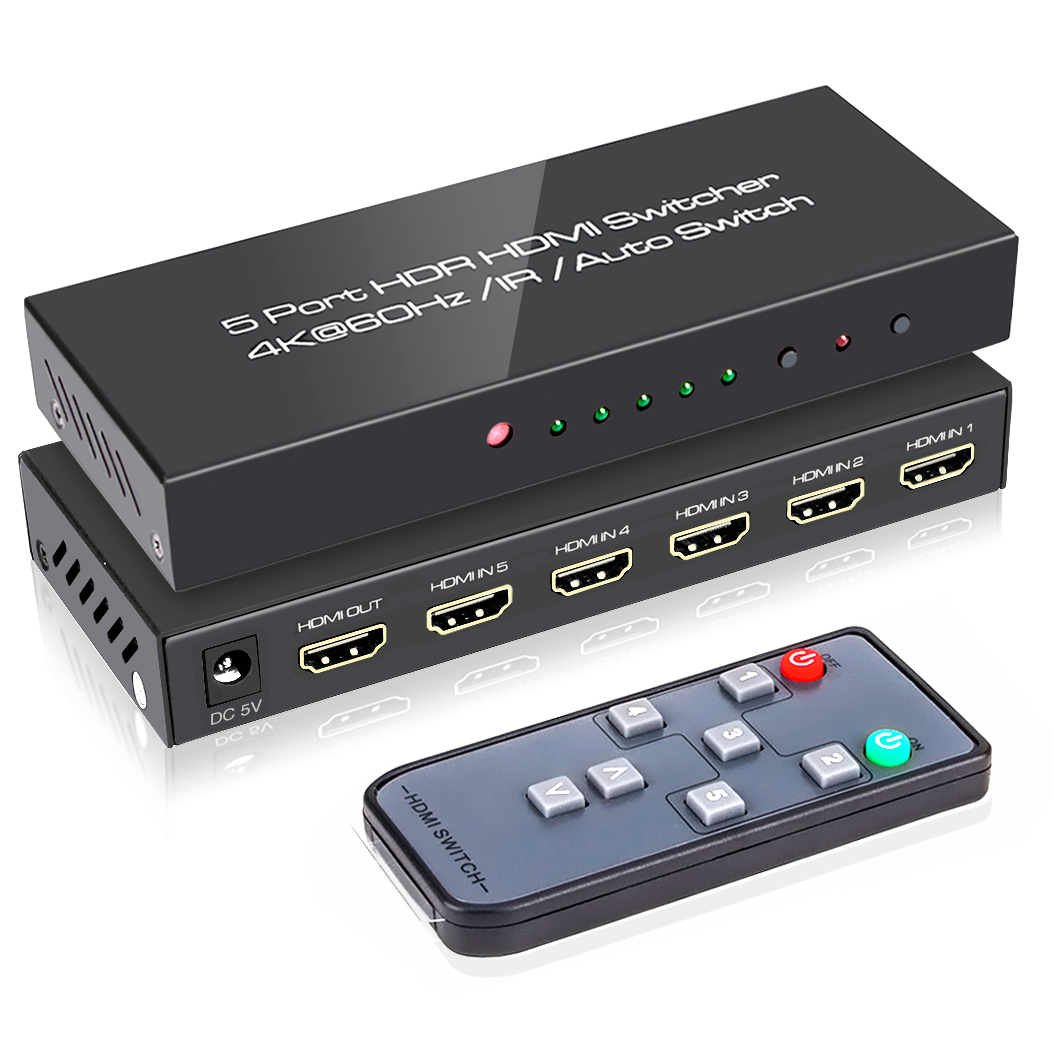 4-Port HDMI Switch, Remote Control, 4K, 60 Hz, HDR, 3D, HDCP