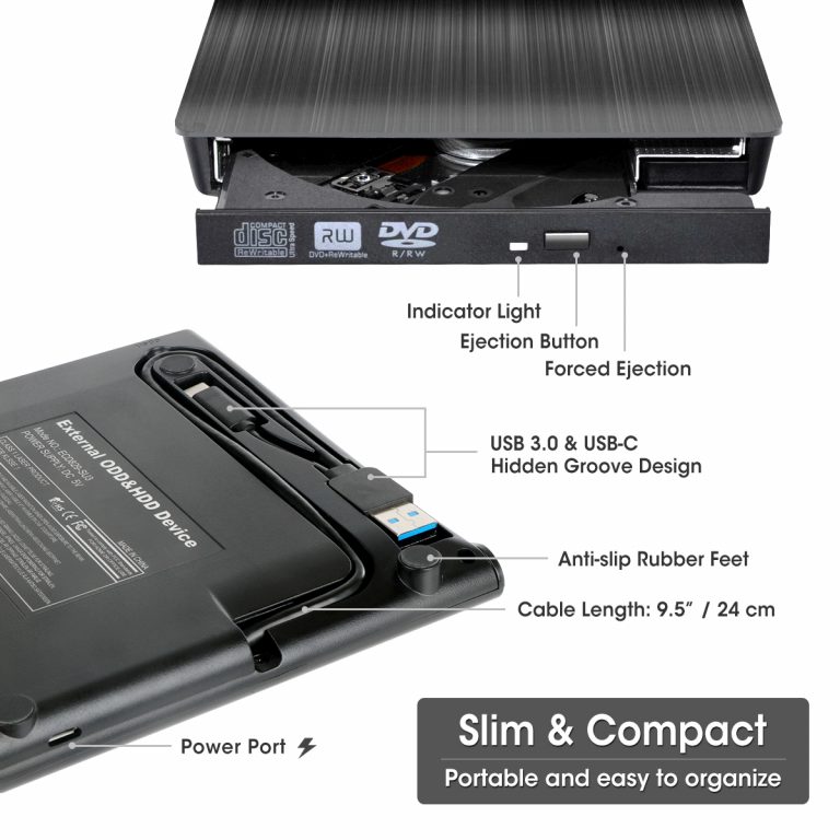 External CD DVD Drive USB 3.0 TypeC Portable DVD/CD ROM +/RW Drive