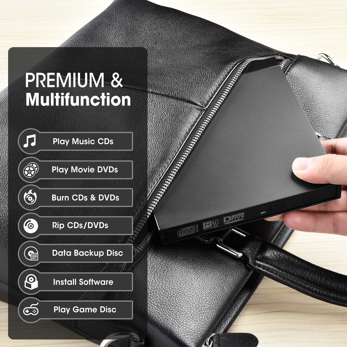 ROOFULL USB External CD DVD +/-RW Drive with SD Card Slot and USB Ports ...