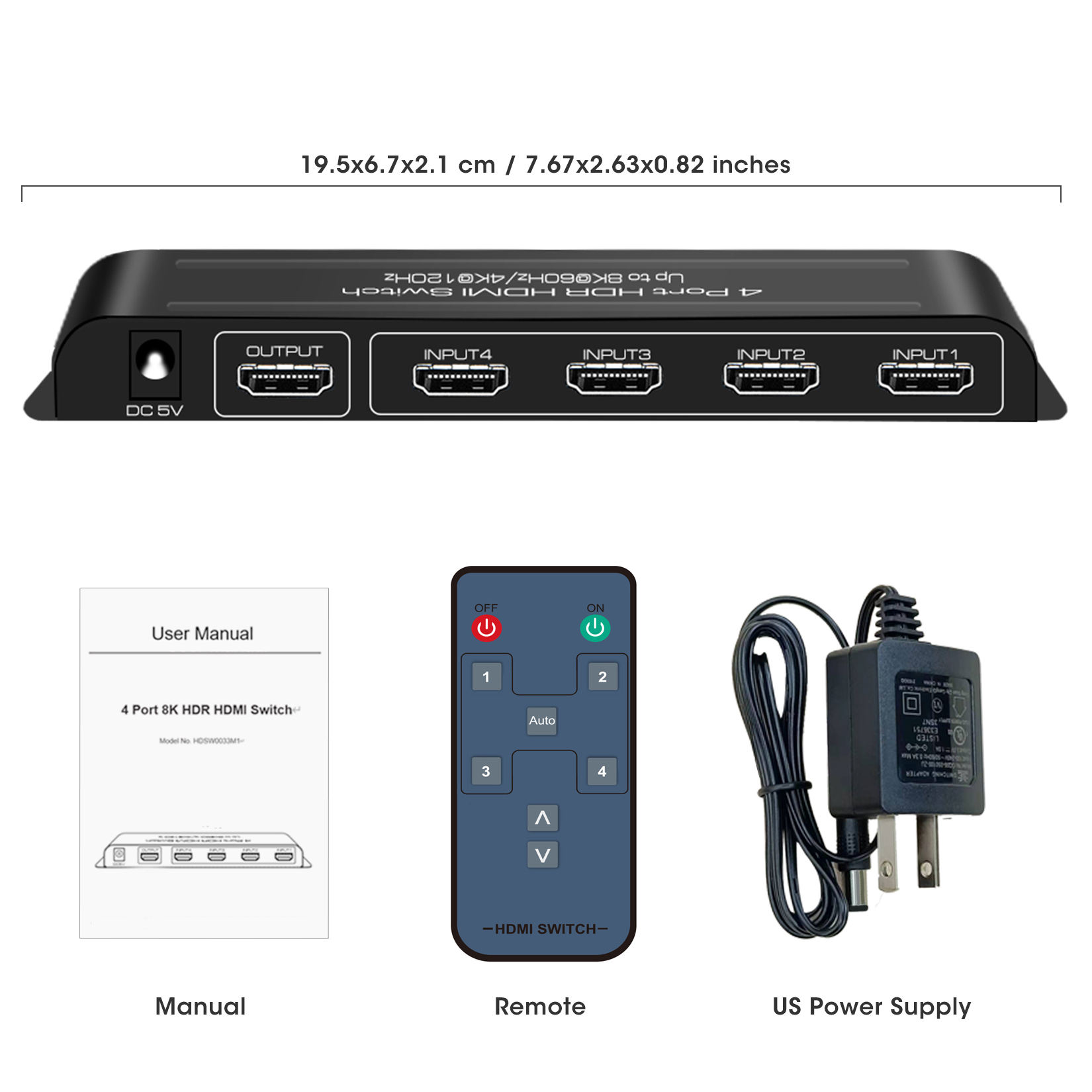 ROOFULL Ports 8K HDMI Switch in Out 8K@60Hz 4K@120Hz HDMI  Switcher Selector with Remote Support Auto-Switching 48Gbps HDR 10+ Dolby 
